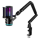 K KASONIC RGB Mikrofon für Gaming mit Boom Arm, Home Studio Kondensatormikrofon für PC, 24bit 192kHz USB Kondensatormikrofon mit Popfilter, Gain Control für Podcast Aufnahmen, Streaming Mikrofon Kit