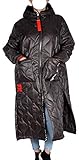  Italy Donna Damen Kapuze Ballon Stepp Mantel Jacke Lagenlook Trench Coat Patchwork 40 42 44 46 48 L XL XXL 3XL 4XL Winter Übergang Grau Parka Steppmantel (48)