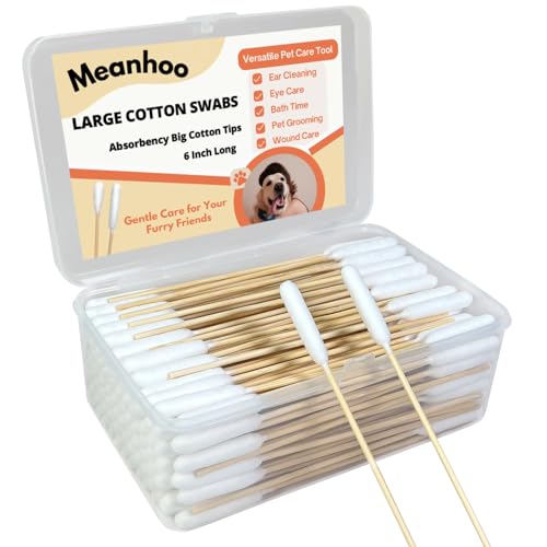 200 Pcs Large Cotton Swabs for Pet Care, 6 Inch Long Cotton Swabs with Bamboo Handle, Professional Dog Ear Swabs, Absorbency Big Cotton Tips, Pet Cleaning Solution Supplies