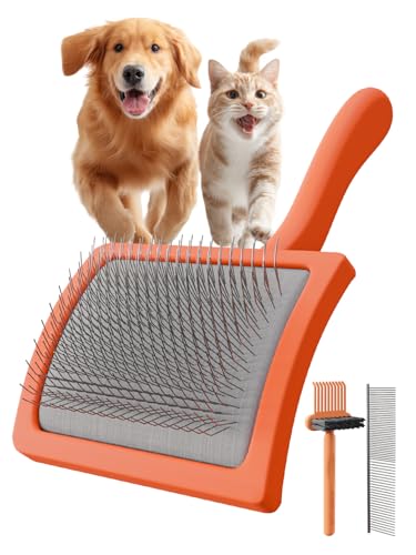 Slicker Dog Brush for Grooming,3 in 1 Extra Long Pin Dog Detangler Brush for Poodles, Cockapoos & Goldendoodles,Professional Dematting & Deshedding Comb for Long-Haired Dogs and Puppies