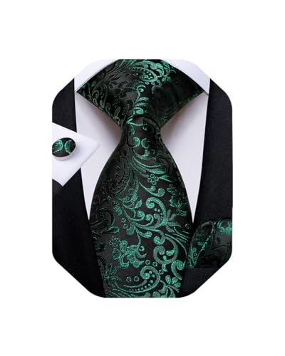 Image of DiBanGu Extra Long Tie for Men 63 inch XL Silk Necktie Set | Pocket Square and Cufflinks, Big and Tall, Jacquard Woven, Gift Box, Paisley /Plaid /Solid /Striped, for Weddinng Party Business