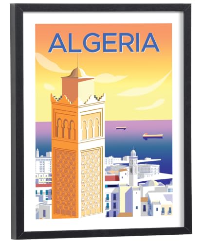 Générique Tableau vintage Algérie 30 x 40 cm avec cadre en bois noir inclus - Affiche décoration Pays du monde