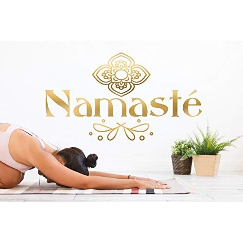 tjapalo® pk222 Wandtattoo Namaste gold Yoga Sprüche Buddah Wandaufkleber indisch Wandtattoo Jugendzimmer Mädchen, Farbe: gold metallic, Größe: B58xH32cm
