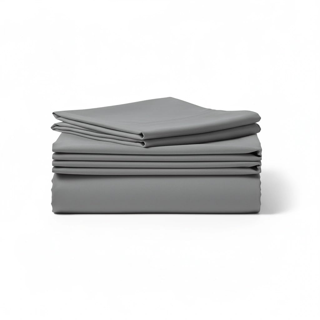 Linen Tribe 4Pc Flannelette Bed Sheet Set - 100% brushed Cotton - Warm & Cosy Thermal Sheets Includes (Fitted Sheet + Flat Sheet & Matching Pillow Cases Luxury Winter BedSets (Grey, Double)