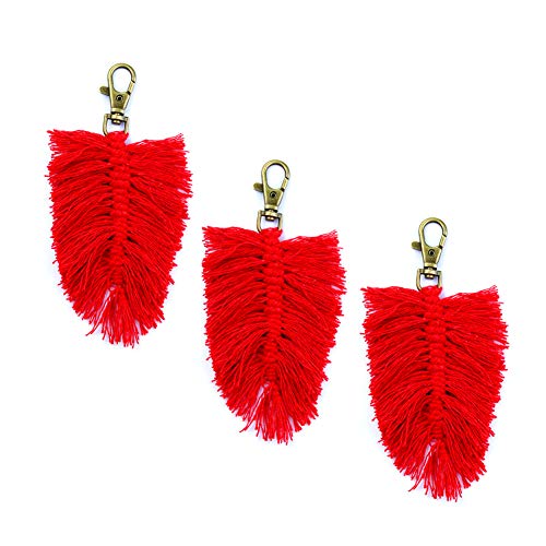CHICIEVE Lot de 3 mini porte-clés en macramé faits à la main style bohème pour voiture, portefeuille, téléphone, cadeau de mariage (rouge), Rouge, S, Bohème Cover