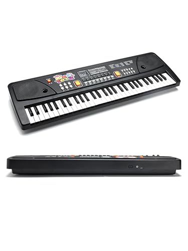 Image of Piano Keyboard with Mic | 61 Keys, 10 Rhythms, 16 Tones, 6 Demo Songs & 8 Percussions | Electronic Musical Toy for Boys & Girls Age 2-5 | Educational & Recording Keyboard for Beginners-Black