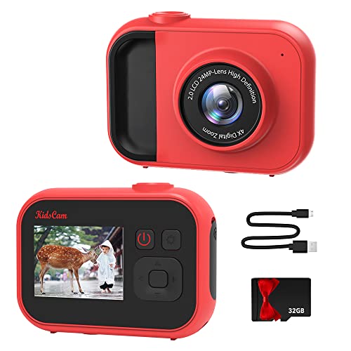 子供用カメラ デジタルカメラ キッズカメラ トイカメラ 1080P HD 撮影 録画 タイマー撮影 4倍ズーム 2.0インチ IPS画面 多機能 USB充電 子供用 デジタルカメラ 子供用 MP3/IPS画面/32GBメモリーカード付き連写 ミニカメラ 誕生日プレゼント 子供プレゼント 知育 教育おもちゃ 日本語説明書付 (red)