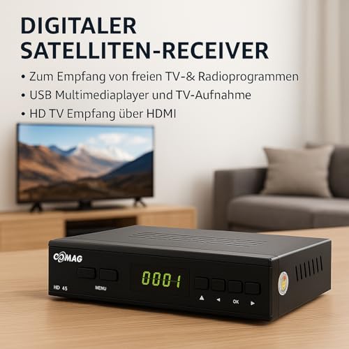 COMAG HD 45 digitaler HD SAT Receiver mit PVR (HDTV, DVB-S2, HDMI, 1080p, SCART, USB TV Aufanhem & Wiedergabe, Full HD, Astra vorinstalliert) schwarz