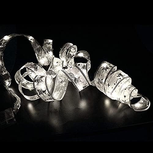 Glitterstar 40 LED Ribbon Shape Fairy Lights 13ft Silver Ribbons for Christmas Party Xmas Tree Decoration Home Garden Decor Lamp Wedding Festival Stage Ambience Lights, Battery Operated, White Light