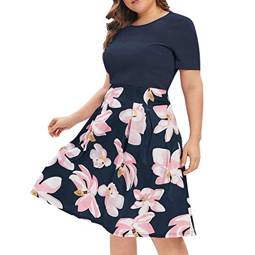 Winkey Kleid GroßE GrößEn Sommer Frauen V Ausschnitt Kurzarm Kleider Damen Sommer Blumen Lang Elegant Sommerkleid FüR Mollige Frauen Leichte Sommerkleider Strandkleid