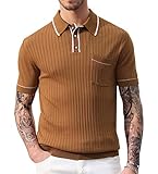 PJ PAUL JONES Men's Short Sleeve Knit Button Polo Shirts Lapel Collar Knit Shirts Chocolate XL