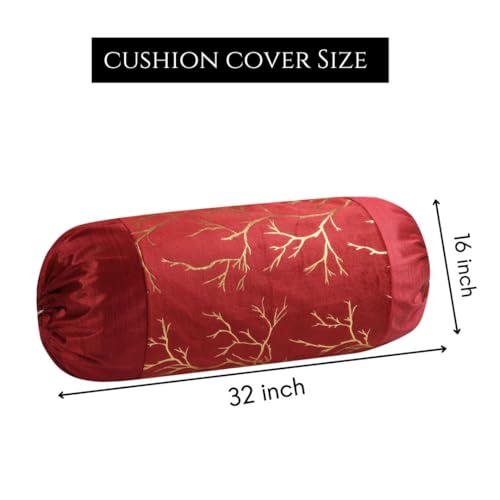 Image of Bolster Pillow Cover Set of 2, Round Cushion Cover - 16 x 32 inches, Maroon