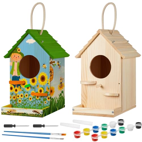 Liliful 2 Pack Birdhouse Kit for Kids, Bulk Wood DIY Craft Sets