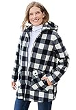 Woman Within Plus Size Hooded Fleece Coat - 22/24, Black Buffalo Plaid