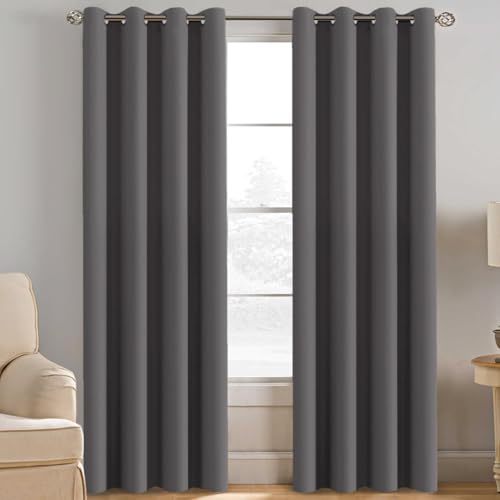 Image of H.VERSAILTEX Blackout Grey Curtains for Patio Door Thermal Insulated Living Room Curtains, Room Darkening Noise Reducing Blackout Curtain for Bedroom, Charcoal Gray, 1 Panel, 52'W x 102'L