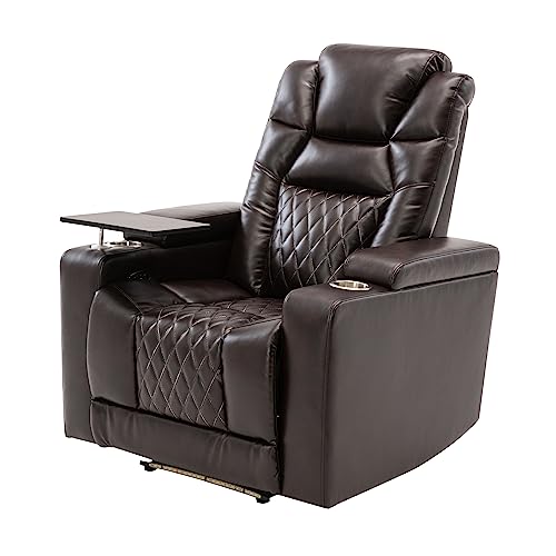 Electric Recliner Chair With Usb Charge Port, 360 Swivel Tray Table, Hand In-Arm Storage, And Cup Holders, Ambient Lighting - Ambient Lighting Gaming Recliner Chair Home Theater Seating (Dim Brown) #TOP6