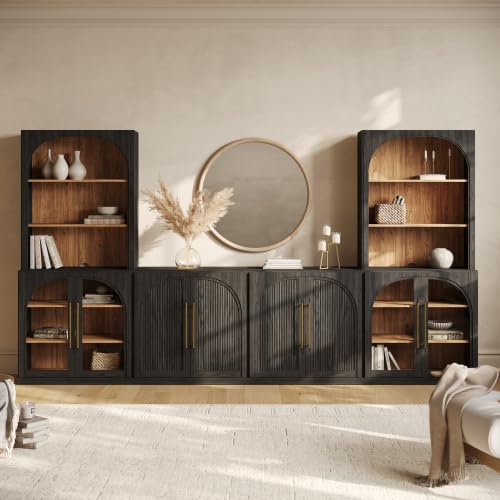 Image of BELLEZE Jagger 130 inch Wall Unit 6-Piece Modular TV Stand - Ebony