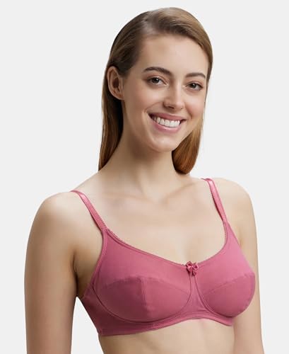 Image of Jockey 1615 Women's Wirefree Non Padded Super Combed Cotton Elastane Stretch Full Coverage Everyday Bra with Soft Adjustable Straps Rose Wine 38C