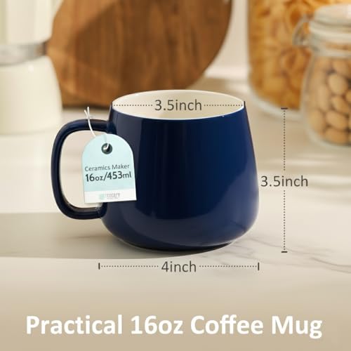Teocera 16oz Ceramic Coffee Mugs Set of 4 – Stackable Latte Cups, Microwave, Dishwasher & Oven Safe – Ideal for Coffee, Cappuccino, Hot Chocolate, Housewarming Gifts, Dark Blue by Teocera - Used condition - Image 3