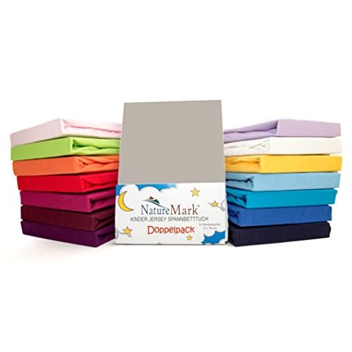 Dreamzie - Spannbettlaken 70x160 cm - 100% Jersey Baumwolle 150gsm Zertifiziert Oeko-TEX® - Grün - Für Matratzen 70 x 160 x 12 cm 3 2er Sparpack Kinder Spannbettlaken Jersey 100% Baumwolle für Kinderbettmatratzen ÖKO Tex Geprüft- Gr. 70 x 140 cm, Silber / Hellgrau