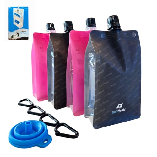 BellFlask - 15 oz. Plastic Flask, Patented, Flexible, Metal-Free, Reusuable, BPA-Free with Carabiner Clip and Filling Funnel
