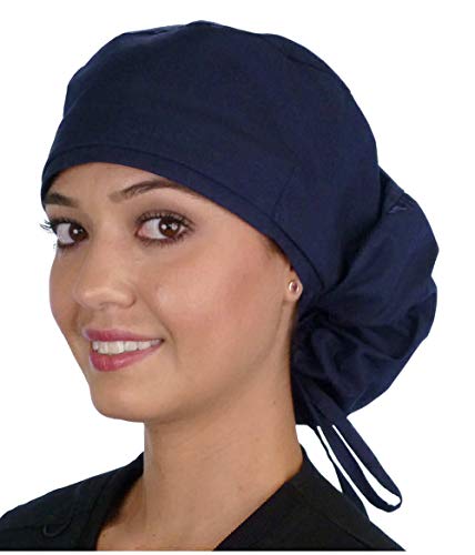 Sparkling EARTH Navy Blue Big Hair Ponytail Classic Surgical Style Scrub Working Cap - Made in The USA!