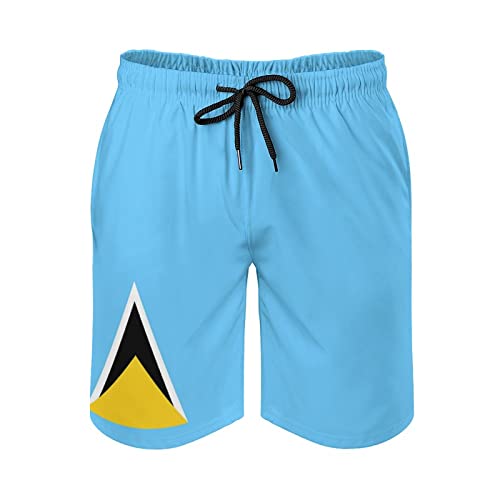 Men's Summer St Lucia Flag Swim Trunks Quick Dry Surf Boardshorts Bathing Suit Shorts with Pockets L2