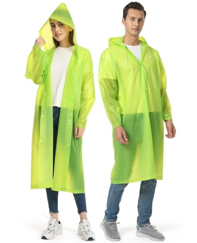 Image of Opret Portable EVA Raincoats for Adults, Reusable Rain Ponchos with Hoods and Sleeves Lightweight Raincoats, 2 Pack