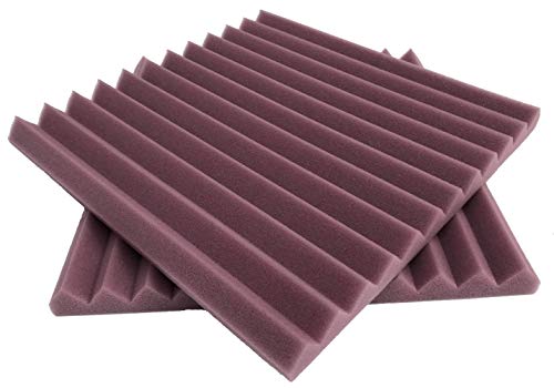 Liveinu Wedge Flame Retardant Sound Dampening Foam for Rooms Studio Acoustic Foam Sound Absorption Studio Treatment Wall Panel 4 Pack (30x30x2.5cm) Purple