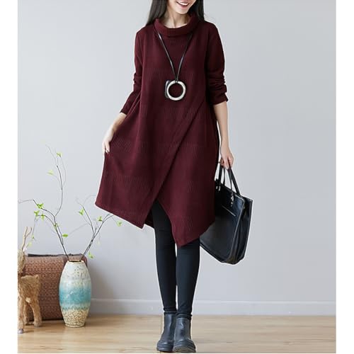 CIADAZ Outono e inverno casual feminino sólido gola alta underlay solto manga longa camisola vestido