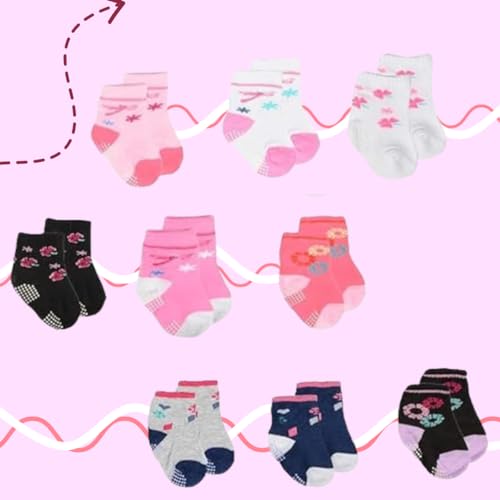Kit 12 Pares de Meias Femininas Antiderrapantes - RN ao Infantil (12 cm, BR, Idade, 12 Meses, 24 Mes