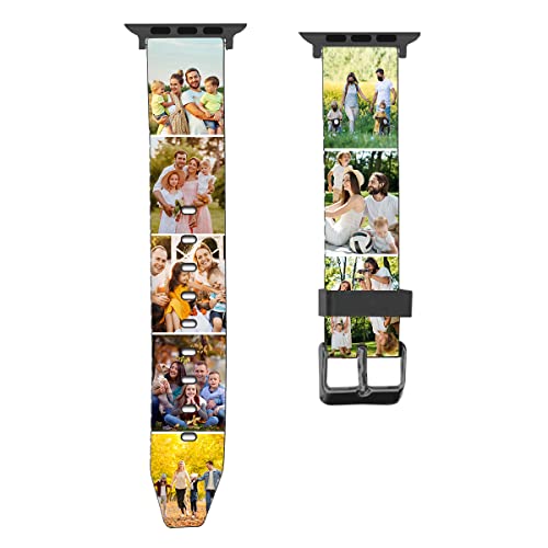 Custom Photos Bands For Apple Watch 38mm 40mm 41mm 42mm 44mm 45mm for Women Men Personalized Black Soft Silicone Sport Loop Replacement Wrist Strap for iWatch Series 7/6/5/4/3/2/1