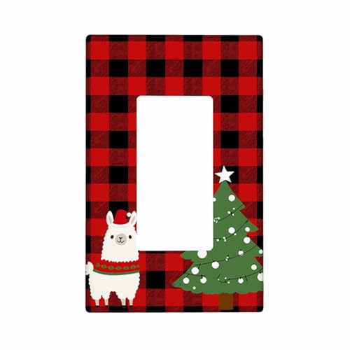 Moslion Llama Red Black Plaid Duplex 1-Gang Rocker Light Switch Covers Christmas Green Mistletoe Tree Alpaca Buffalo Wall Plate Unbreakable Plug Covers Device Mount for Men Women