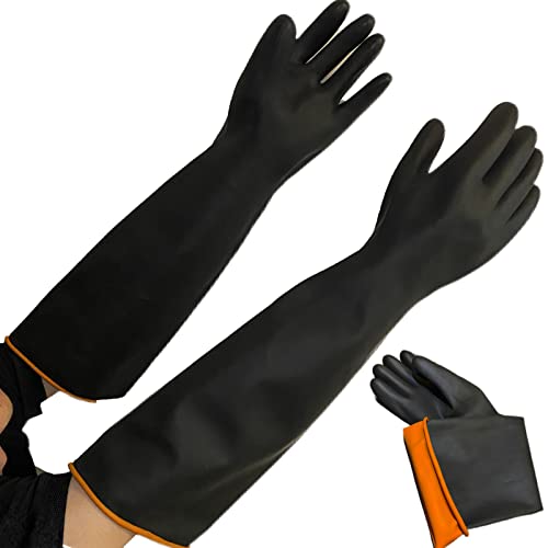 Heavy Duty Latex Chemical Resistant Gloves, Industrial Rubber Gloves Extra Large Reusable 22" Latex Gloves Long Waterproof Cleaning Gloves Resist Strong Acid, Alkali And Oil For Safety Work Xl Black #TOP2