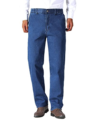 Soojun Mens Elastic Waist Jeans Relaxed Fit with Zipper and Button2