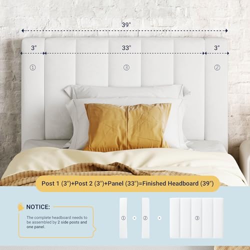 Image of Allewie Twin Bed Frame /Velvet Upholstered Bed Frame with Vertical Channel Tufted Headboard /Strong Wooden Slats /Platform Bed Frame /Mattress Foundation /Box Spring Optional /Easy Assembly /White