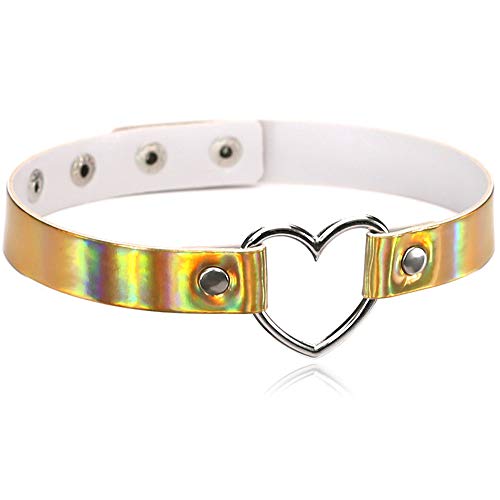 ETHOON Love Heart Choker PU Leather Choker Necklace Goth Choker Collar Chain Laser Gold