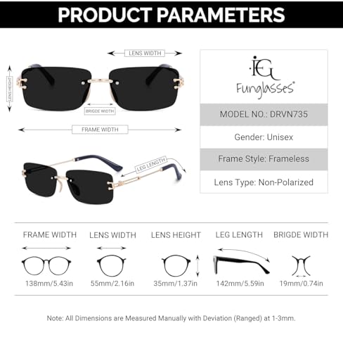 Image of ARICKS Rectangle Sunglasses for Women Men Vintage Rimless Square Sun Glasses
