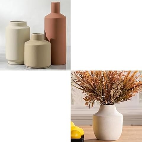 Mitt&Ditt Ceramic Flower Vase, Farmhouse Rustic Vase, Handcrafted Weathered Pottery Vases, Terracotta Vases for Home Decor, Living Room, Table, Shelf Cover