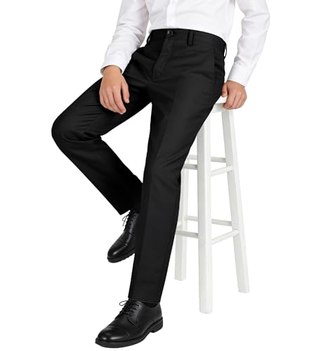 Image of Boy Black Dress Pants Suit Pants for Boys Slim Fit Flat Front Trousers