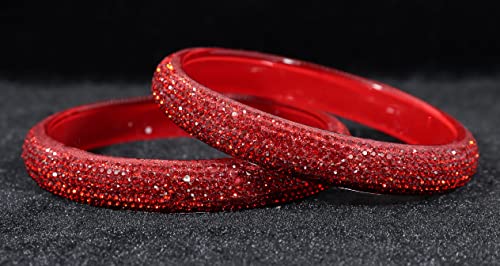Image of NMII Glass with Zircon Gemstone and Glitter Kada Set For Women and Girls
