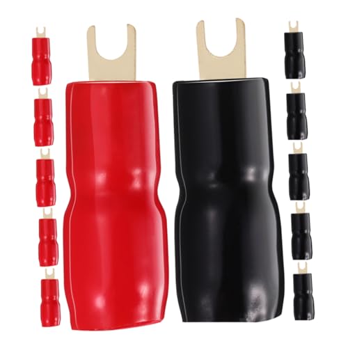Cabilock 6pairs Fork Terminals Red Black Brass Wire Connectors for Car Audio Systems Speaker Installations Theater Setups Compatibility Enhanced Conductivity Easy Installation