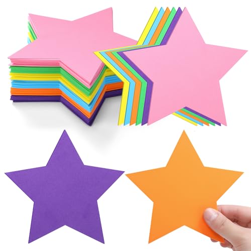 Ireer 48 Pcs Large Star Shaped Foam Cutouts 6 Inch Neon Bulletin Board Decor Star Shape Cutouts DIY Crafts for Classroom Craft Project Party Supplies Chalkboard Wall Decor