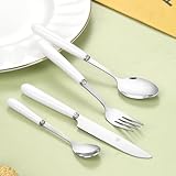 SensiSel 16 Piece Cramic Handles Cutlery Sets, White Handle Knife Fork Spoon Set, Stainless Steel Flatware Set Service for 4 Dishwasher Safe, 4 Person Dinner Set Gift Boxed (White Silver) - Image 5