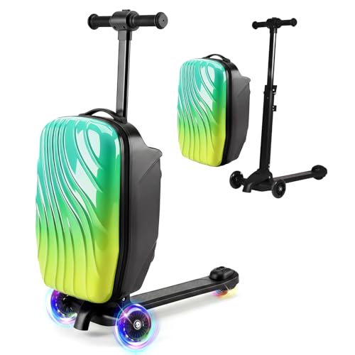 Oakvera Scooter Luggage for Kids, Teens & Adults, 4-in-1 Detachable Ride-On Suitcase for Family Travel, Carry-On Hardshell Case, Gradient Ombre Green