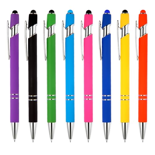 MorPionk Ballpoint Pen 2-in-1 Stylus 8 Pack Retractable Ballpoint Pen with Stylus tip Metal Stylus Pen for Touch Screens 1.0 mm Black Ink (8 PACK)
