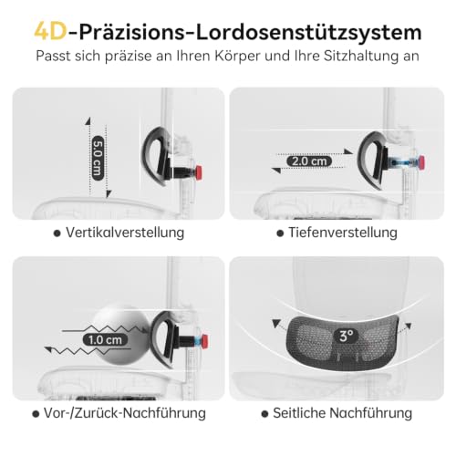 SIHOO B300 Pro Bürostuhl Ergonomisch mit 4D-verstellbare Lendenwirbelstütze | Schreibtischstuhl mit 3D breite Kopfstütze,6D Flip-Up drehbare Armlehnen,atmungsaktives Mesh, 135 °Liegeposition,hoher Rücken, Bild 7