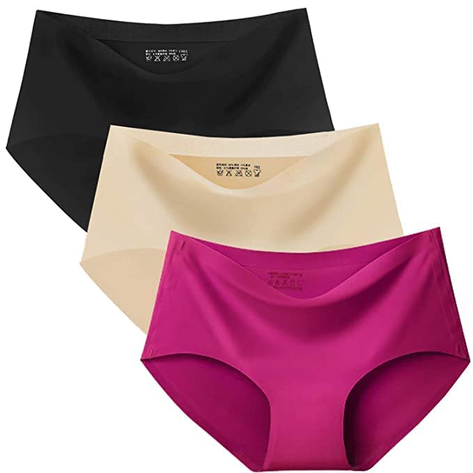 GenericLOURYN KOULYN Women's Seamless Hipster Ice Silk Panty Pack of 3 (L, Black-NavyBlue-White)