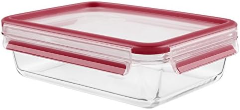 Tefal Master Seal Rectangle Glass Food Storage, Clear/Red, 3.0 Litre