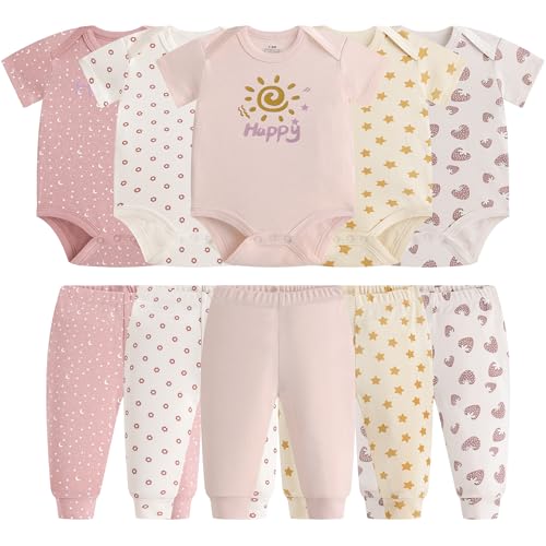 Image of Baby Newborn Layette 10-Piece Sets Cotton Bodysuits Pants Sets for Baby Boys Girls Toddler Unisex Baby Gift Set